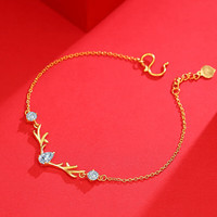 蒂蔻（Tico）一鹿有你足金999黄金手链女3D硬金鹿角镶锆石金饰手串女