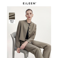 朗姿【意大利设计】羊毛高级感气质复古夹克短外套上衣2024秋 卡其绿色 2XL