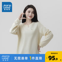 真维斯女装2024秋季 混潮牌简约纺双面布圆领印花长袖卫衣JW 奶白8131 160/84A/M