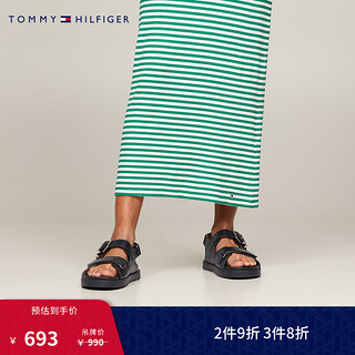 TOMMY HILFIGER24春夏女装金属字母魔术贴调节牛皮革凉鞋FW0FW07736 黑色BDS 39