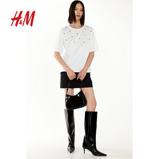 H&M2024夏季女装缀饰T恤1254666 白色 155/80