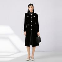 LIME FLARE莱茵丝绒风衣黑色24秋圆领单排扣收腰优雅长款外套 黑色 L