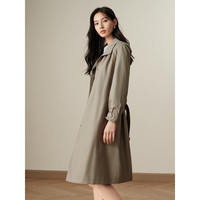 玖姿·安娜蔻简约设计感腰带宽松卡姆登风衣外套女2024秋季 绿灰 XS