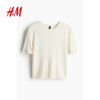 H&M2024夏季女装时尚休闲百搭柔软细密针织T恤1232470 混奶油色 165/96