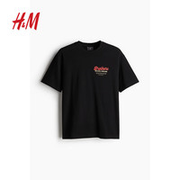 H&M男装2024夏季上衣时尚休闲柔软休闲版T恤1034065 黑色/Brothers 170/92