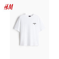 H&M男装2024夏季上衣时尚休闲柔软休闲版T恤1034065 白色/Nostalgia 180/116