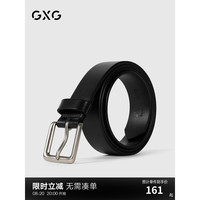 GXG男士男士真皮针扣纯牛皮年轻人潮流款裤腰带男 黑色 110cm