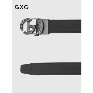 GXG男士皮带真皮字母自动扣休闲腰带男牛皮秋季裤带 黑色 110cm