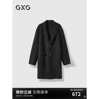 GXG男装 黑色全羊毛质感长款大衣外套男士 24年秋季GEX12630654 黑色 165/S