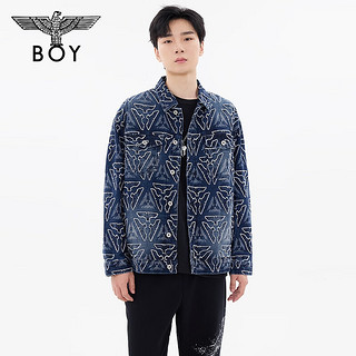 BOY LONDON24秋新品男女同款上衣三鹰标剪花牛仔印花设计时尚宽松外套N50011 蓝色