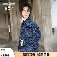 BOY LONDON24秋男女同款上衣三鹰标剪花牛仔印花设计时尚宽松外套N50011 蓝色 L