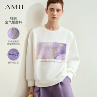 AMII2024早秋圆领抽象印花刺绣空气层卫衣女落肩袖宽松上衣 米白 165/88A/L