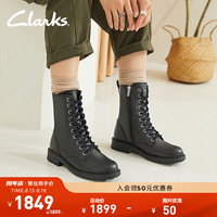 Clarks其乐Orinoco系列女士秋冬英伦交叉绑带中筒牛皮骑士靴 黑色 261636234 37.5