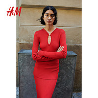 H&M2024秋季女装罗纹针织上衣1243240 亮红色 160/88