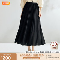 茵曼（INMAN）法式通勤百褶半身裙女2024年秋季季高腰遮胯显瘦垂感A字百褶裙 黑色 XL
