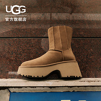 UGG 女士舒适时尚双线缝坡跟厚底短靴休闲雪地靴 1158313 栗色 39