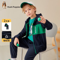 暇步士（Hush Puppies）暇步士童装儿童套装男童女童春秋季男女大童时尚长袖摇粒绒套装 藏蓝A款 140cm