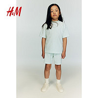 H&M2024夏季童装大童男童2件式毛圈布套装1241000 黄色/条纹 135/68