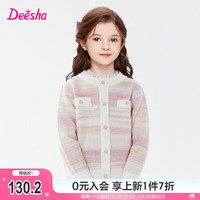 笛莎（DEESHA）童装女童渐变毛织香风针织开衫2024秋冬季新款小女孩时尚甜美外套 渐变粉 1