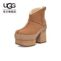 UGG 女士舒适纯色厚底坡跟方头潮流时尚短靴 1157910 栗色 40