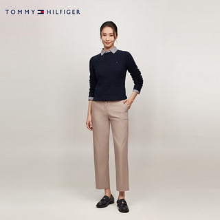 TOMMY HILFIGER【复古绞花】 24秋冬女纯棉圆领休闲开衫针织衫78J4960 【圆领】藏青色FAP L