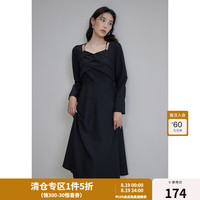 独束大码女装【双色可选】法式甜美珠串连衣裙春装赫本风裙子 赫本黑 3