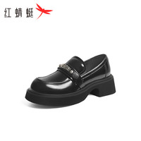 红蜻蜓 RED DRAGONFLY学院风小皮鞋2024秋季厚底乐福鞋通勤单鞋女WTB34042黑色