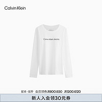 Calvin Klein Jeans24秋季女士休闲ck字母印花修身打底衫长袖T恤J224935 YAF-月光白 S