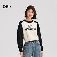 森马 Semir史努比系列毛衣女短款撞色插肩袖2024冬卡通宽松毛衫趣味 白黑色调00319 160/84A/M