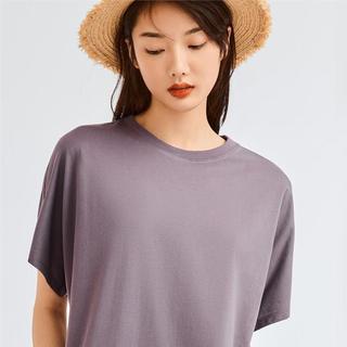 夏季连衣裙女简约休闲纯棉针织宽松圆领纯色基础中长款连衣裙女