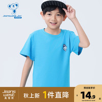 真维斯童装2024夏季新款 平纹LOGO印花亲肤透气短袖纯棉T恤JJ
