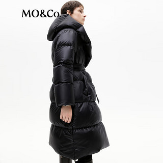 MO&Co.2024冬90%鹅绒连帽长款羽绒服(附腰带)MBC4EINT15 黑色  XS/155