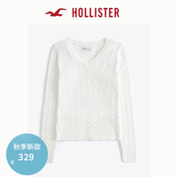 HOLLISTER24秋冬百搭修身绞花针织V领套头毛衣 女 KI350-4169 白色 XS (160/84A)