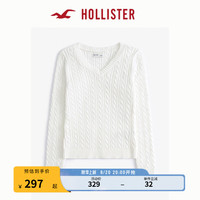 HOLLISTER24秋冬百搭修身绞花针织V领套头毛衣 女 KI350-4169 白色 S (165/88A)