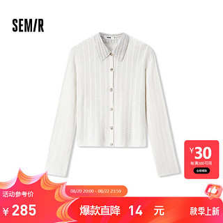 森马（Semir）针织开衫女短款衬衫领假两件2024秋季绞花上衣 白色调00311 160/84A/M