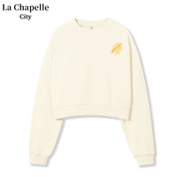 La Chapelle City拉夏贝尔牛奶丝短款圆领卫衣女2024年春秋季运动休闲风上衣 杏-黄胸标K S