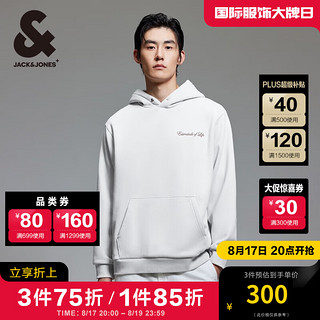 杰克·琼斯（JACK&JONES）男装秋冬时尚潮百搭连帽套头静奢风字母刺绣宽松加绒卫衣男 A41 雨云灰 165/88A/XS