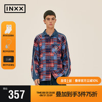 英克斯(inxx)时尚潮牌格纹美式复古休闲感衬衣男女同款衬衫XME3041290 蓝色