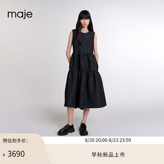 Maje2024秋季新款女装时尚无袖收腰圆领黑色连衣裙长裙MFPRO03735 黑色 T