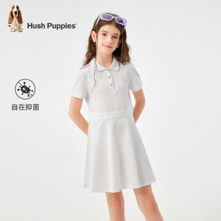 暇步士（Hush Puppies）【抑菌】童装儿童女童2024夏季舒适潮流时尚淑女气质POLO裙 本白 130cm