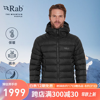 Rab 睿坡 24秋冬Electron男士连帽疏水防风轻便750蓬鹅绒羽绒服 QDB-69 黑色BLK M