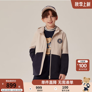 PawinPaw卡通小熊童装2024年早秋男童防风外套夹克撞色拼接 Beige米色/35 120