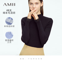 AMII2024秋优雅通勤半高领欧根纱花边拼接修身显瘦毛衣女上衣 黑色 165/88A/L