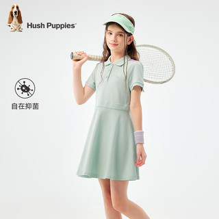 暇步士（Hush Puppies）【抑菌】童装儿童女童2024夏季舒适潮流时尚淑女气质POLO裙 青黛绿 160cm