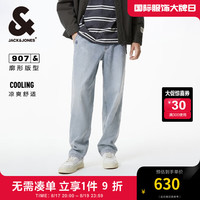 杰克·琼斯（JACK&JONES）男装衣服秋季新款时尚高街质感简约字母印花舒适弹力阔腿牛仔裤男 E40浅牛仔蓝 常规 1