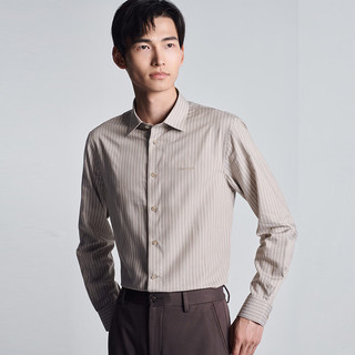 报喜鸟休闲长袖衬衫男装秋季新款男士潮流时尚休闲长袖条纹衬衫中八领薄