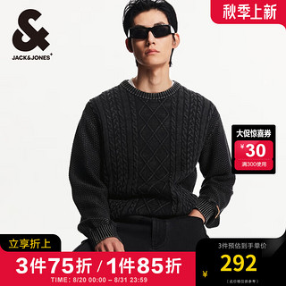 杰克·琼斯（JACK&JONES）秋季潮流复古做旧宽松毛衣男纯棉重磅织法套头针织衫男士打底衫 E40 黑色 170/92A/S