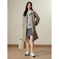 玖姿·安娜蔻简约设计感腰带宽松卡姆登风衣外套女2024秋季 绿灰 2XL