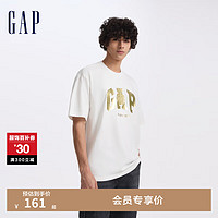 Gap男女装2024初秋水洗棉哑光烫金logo短袖T恤美式上衣636014 白色 165/84A(XS)