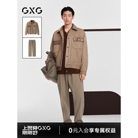 GXG男装 24年秋季pu皮拼接夹克外套灯芯绒宽松长裤休闲套装 单上装咖色 165/S